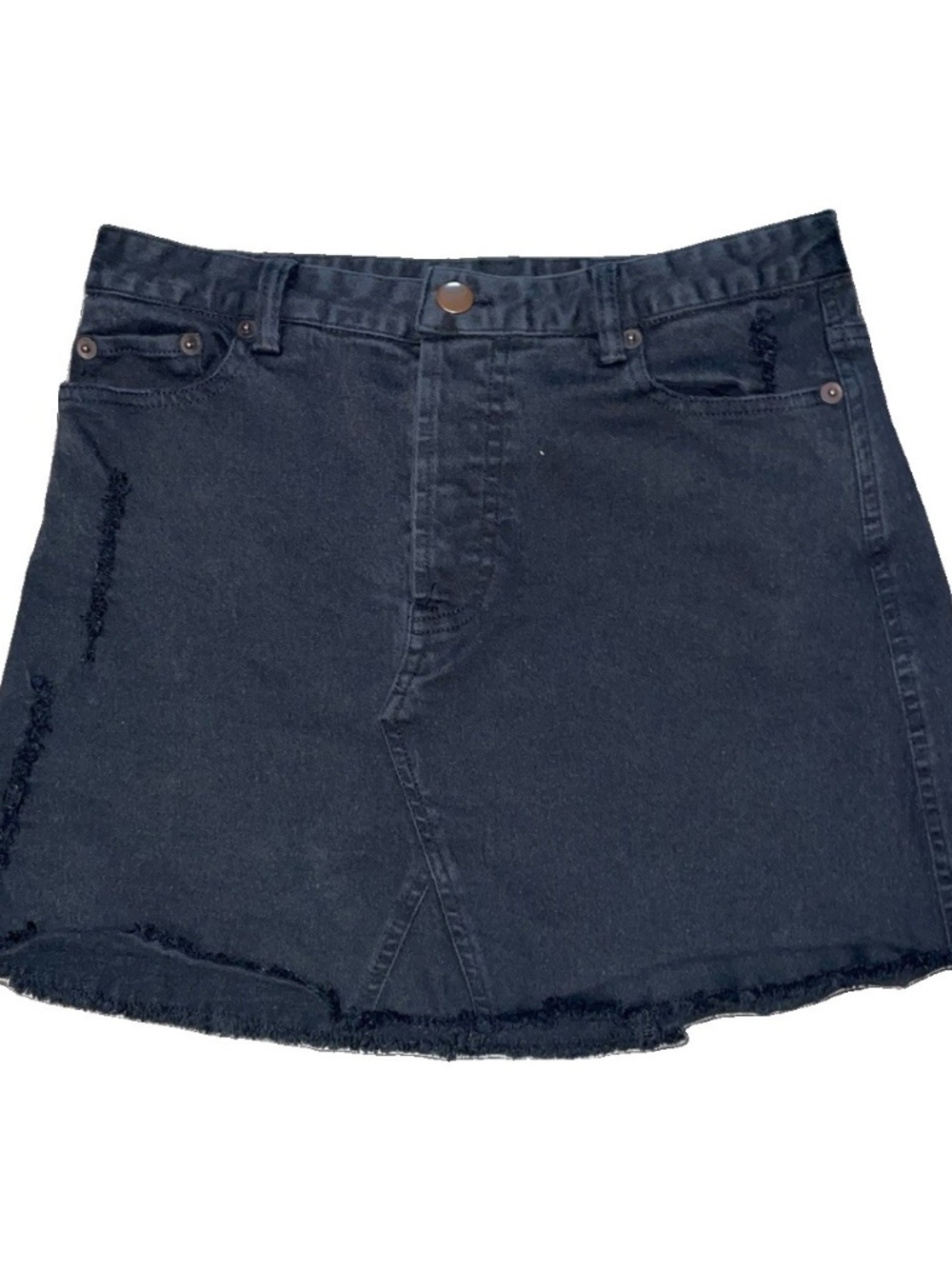 Karlie Black Denim Miniskirt M Button Fly Distressed